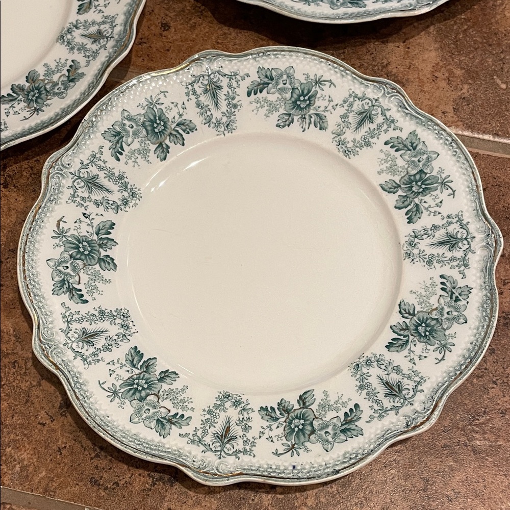 9 inch Grindley & Company BRUSSELS Scalloped Plates with Teal Floral- Set of 3